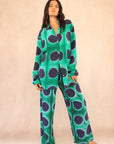GREEN POLKA DOT SILK SET