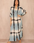 MOON DYE SILK KAFTAN DRESS BLUE