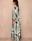MOON DYE SILK KAFTAN DRESS BLUE