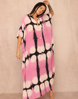 MOON DYE SILK KAFTAN DRESS PINK