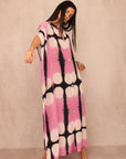 MOON DYE SILK KAFTAN DRESS PINK