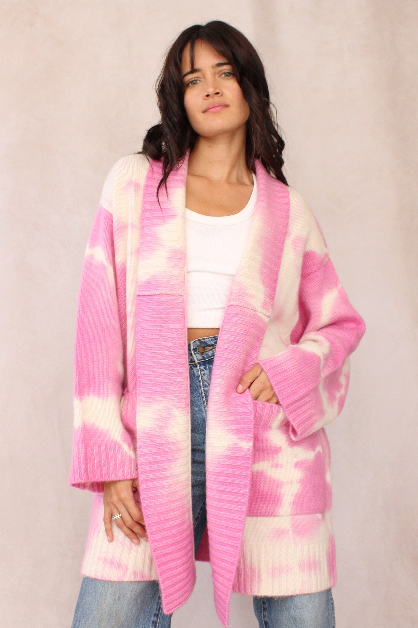 CASHMERE TIE DYE CARDIGAN PINK LILY – Sunchasers