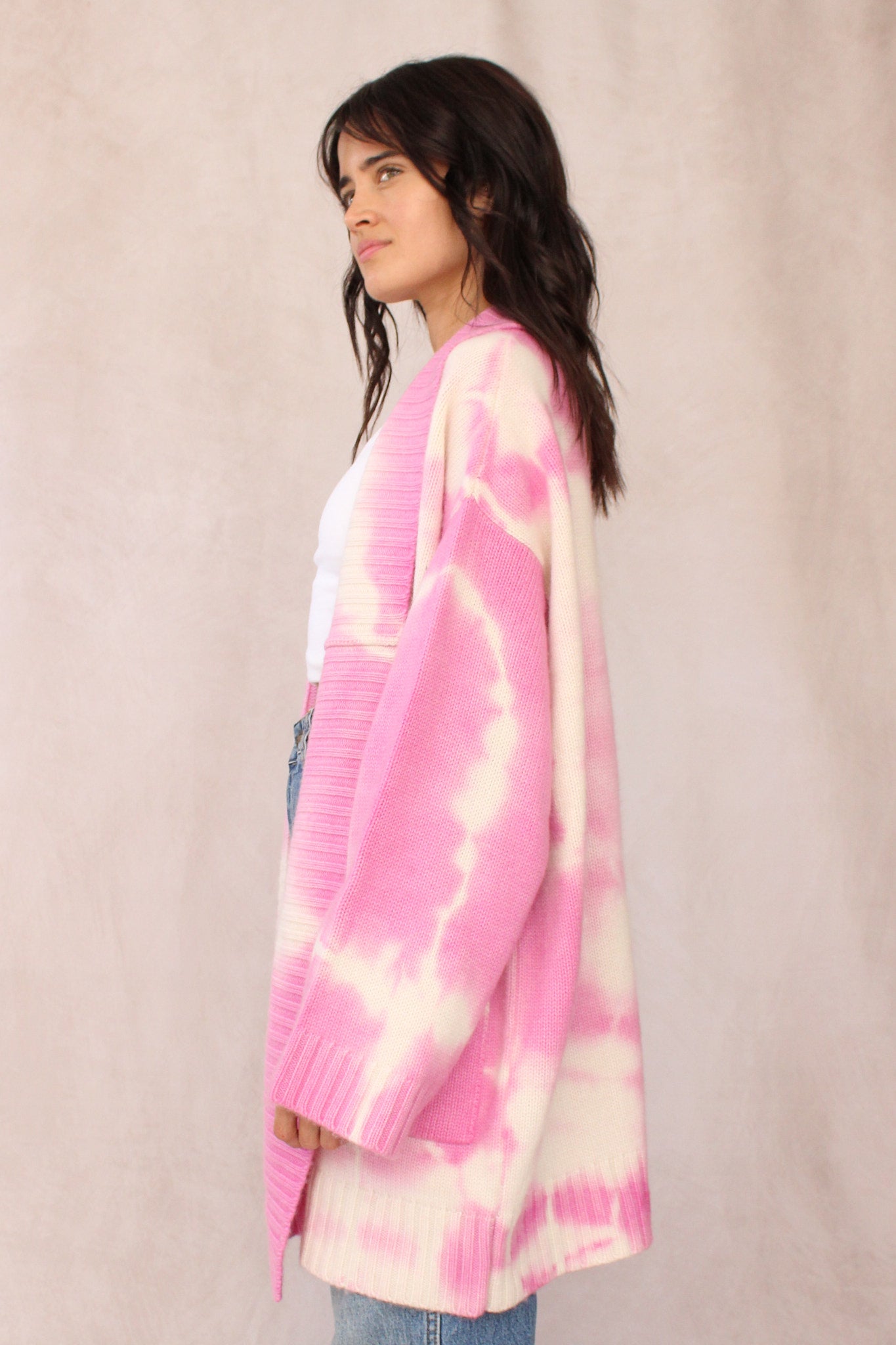 CASHMERE TIE DYE CARDIGAN PINK LILY – Sunchasers