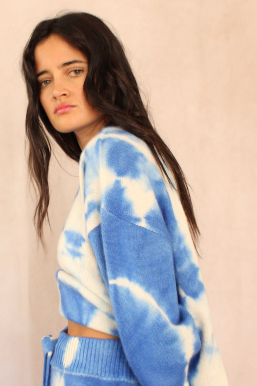 Blue Ocean cashmere tie dye sweater, detail