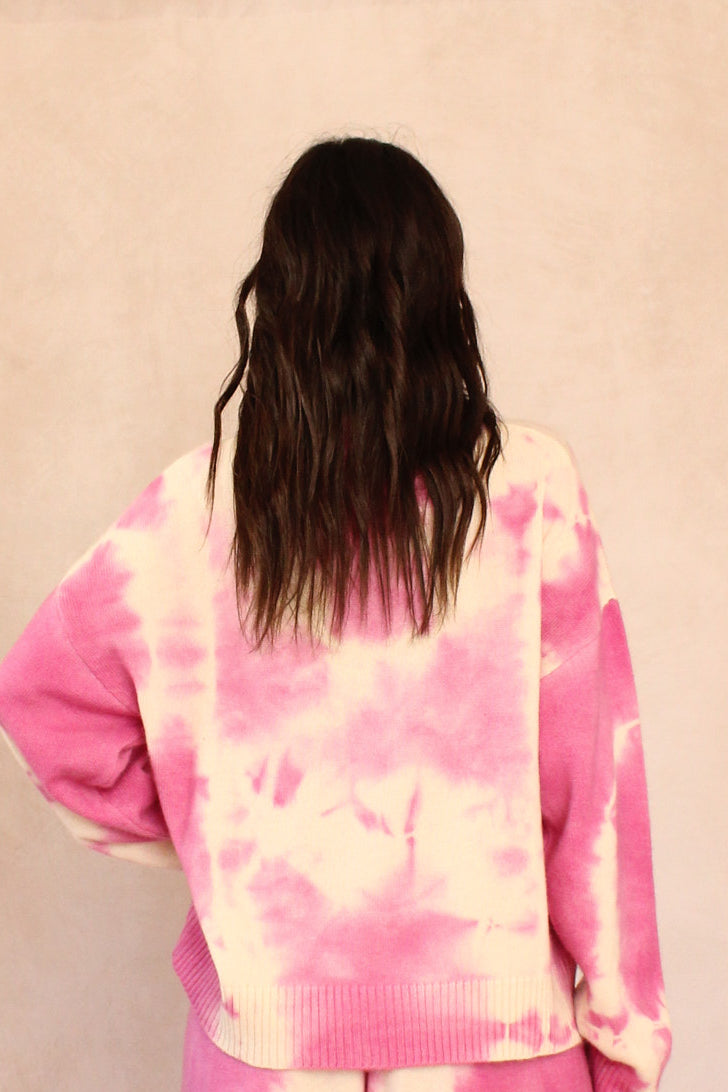Pink Lily cashmere tie dye sweater, back detail