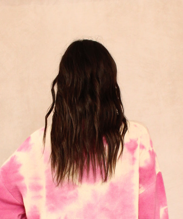Pink Lily cashmere tie dye sweater, back detail
