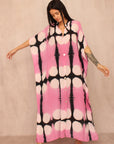 MOON DYE SILK KAFTAN DRESS PINK