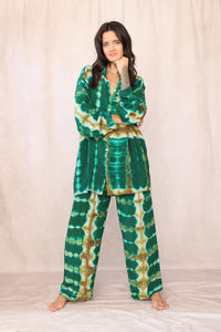 SHIBORI SILK SET EMERALD GREEN