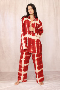 SHIBORI SILK SET RED POPPY