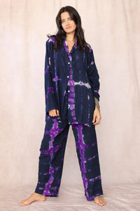 SHIBORI SILK SET PURPLE NAVY