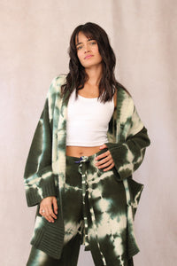 CASHMERE TIE DYE CARDIGAN FOREST GREEN