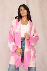 CASHMERE TIE DYE CARDIGAN PINK LILY