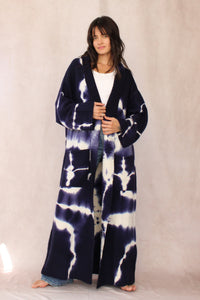 CASHMERE TIE DYE LONG CARDIGAN NAVY NIGHT