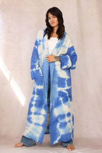CASHMERE TIE DYE LONG CARDIGAN OCEAN BLUE