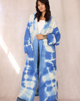 CASHMERE TIE DYE LONG CARDIGAN OCEAN BLUE