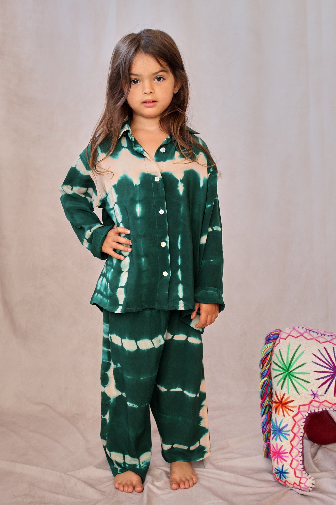 KIDS SHIBORI SILK SET GREEN