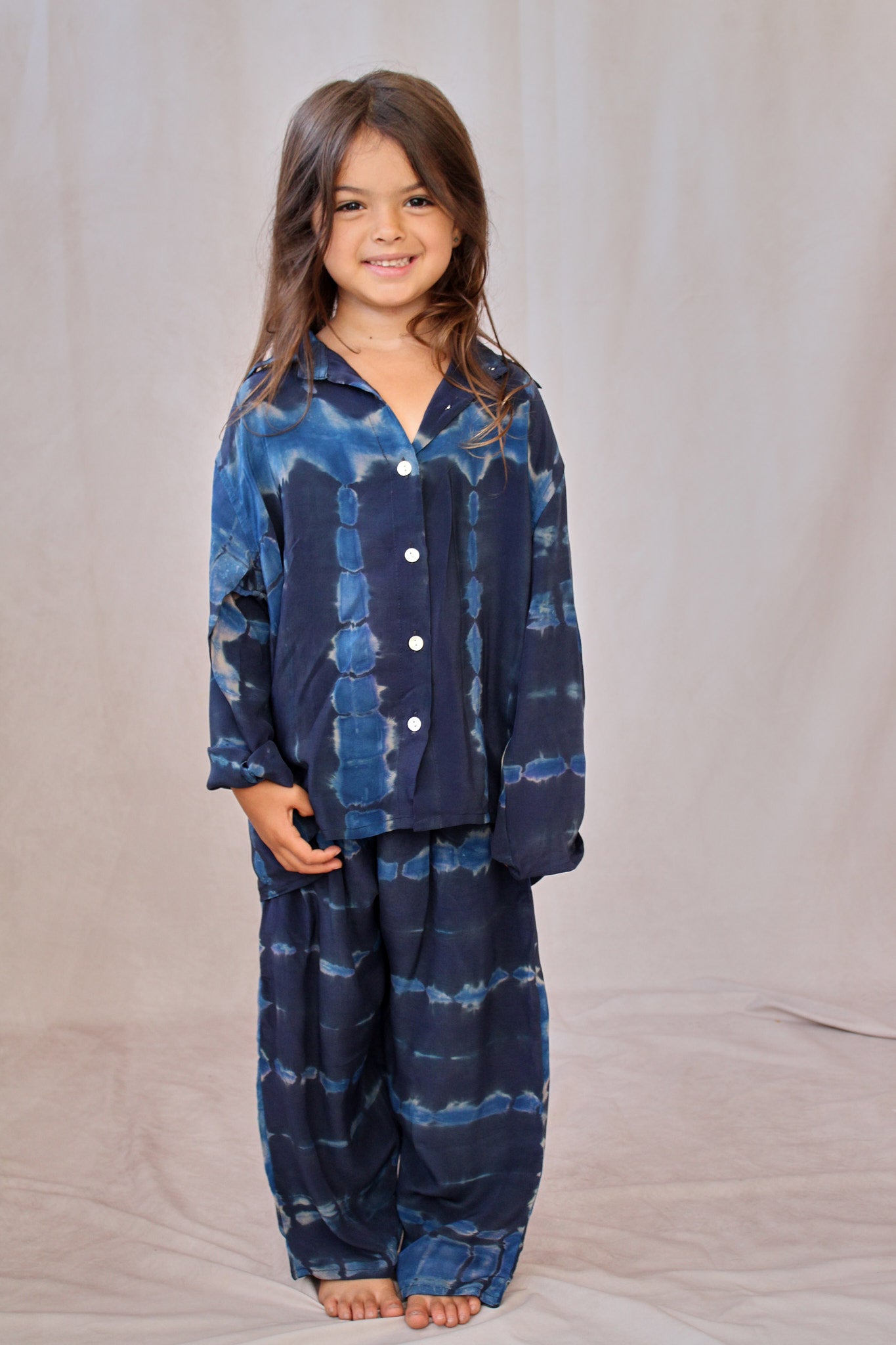 KIDS SHIBORI SILK SET NAVY