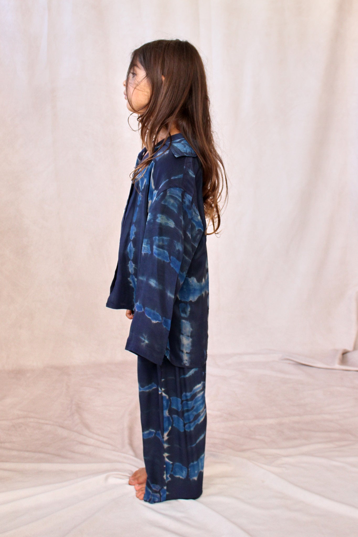 KIDS SHIBORI SILK SET NAVY