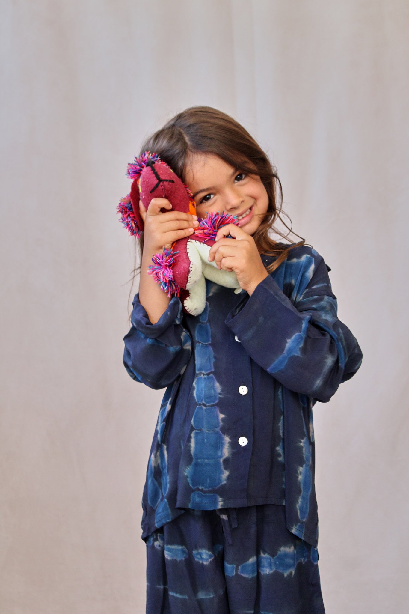 KIDS SHIBORI SILK SET NAVY