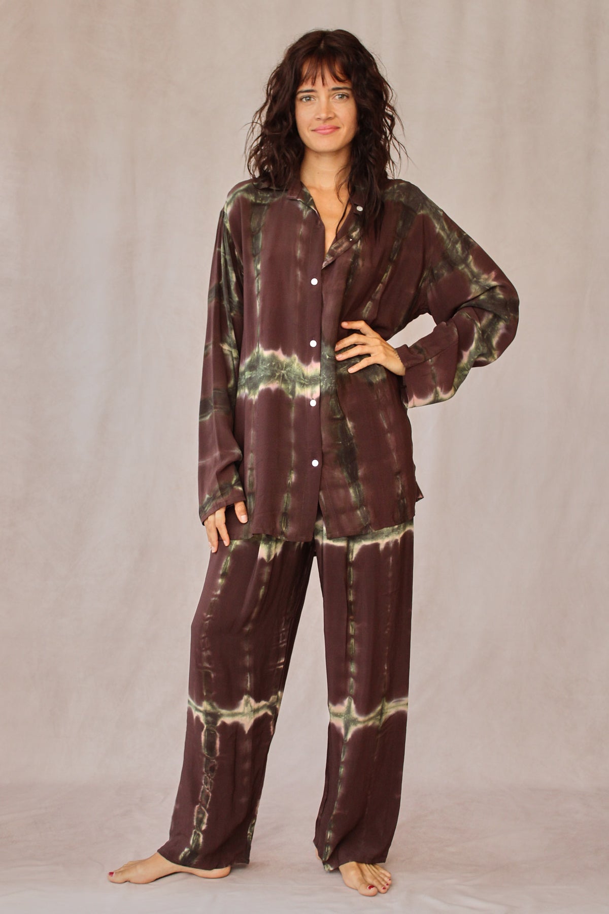 SHIBORI SILK SET BROWN WALNUT