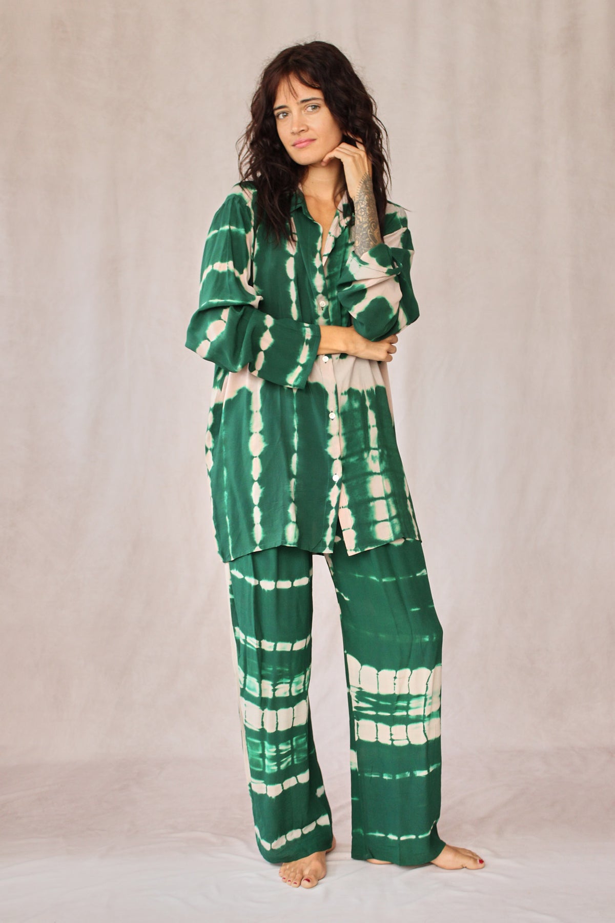 SHIBORI SILK SET GREEN CORAL