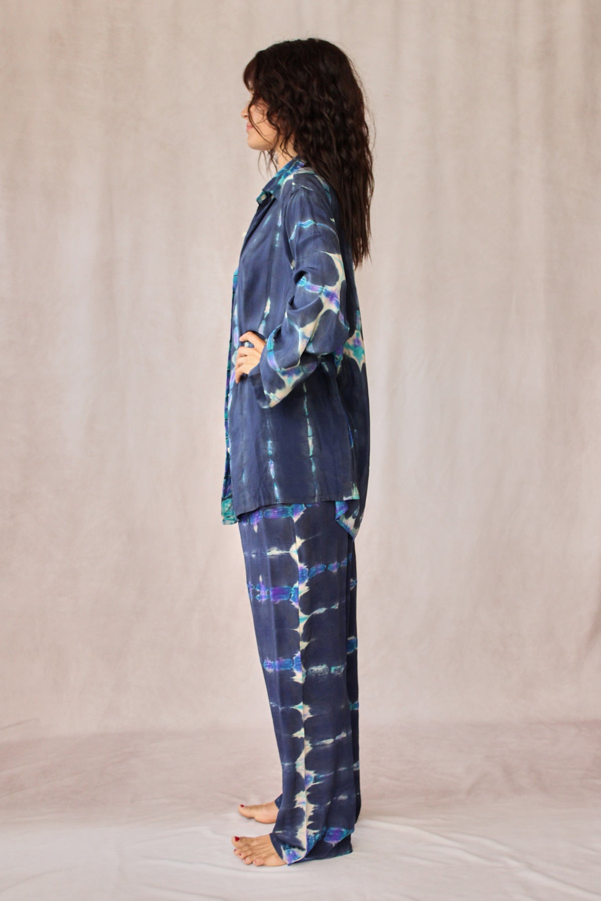 SHIBORI SILK SET BLUE HIBISCUS