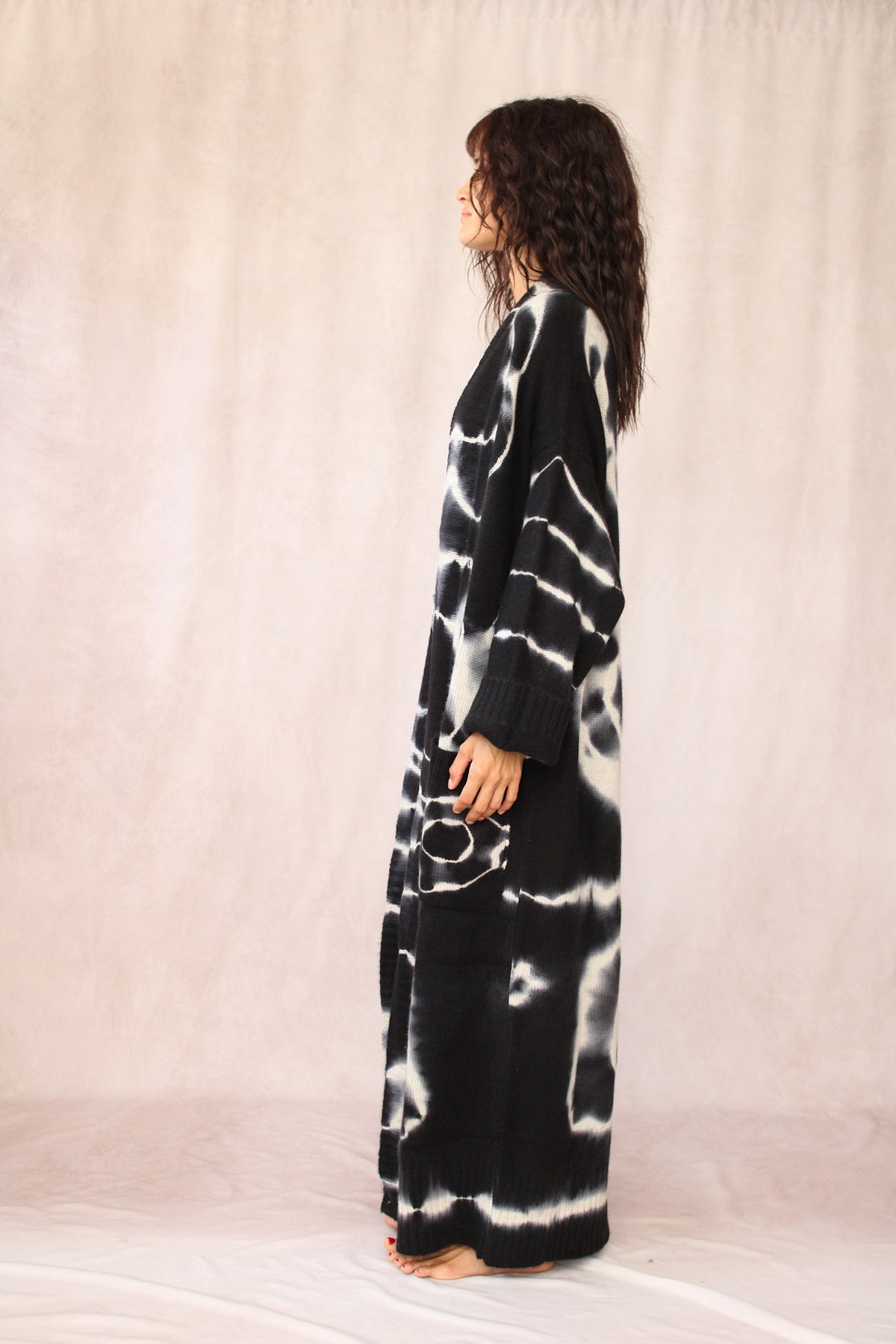 CASHMERE TIE DYE LONG CARDIGAN BLACK