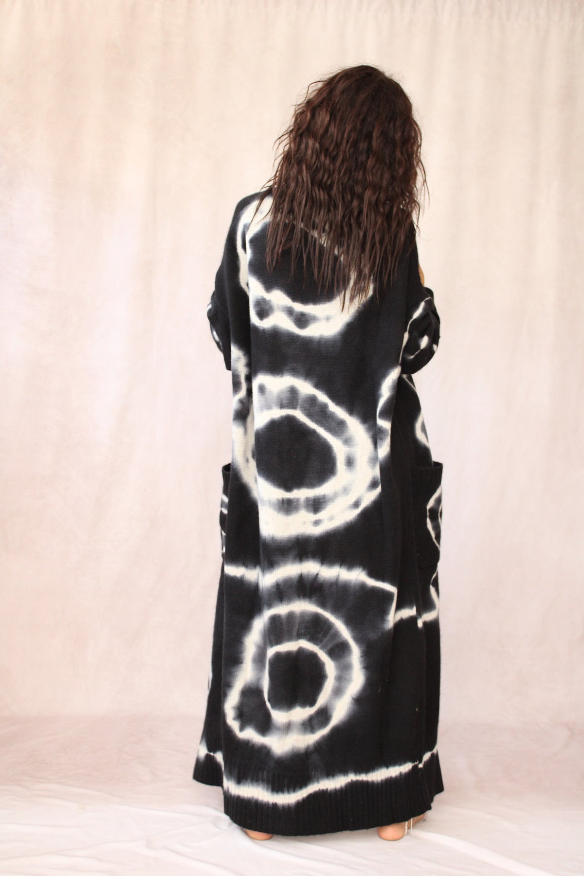 CASHMERE TIE DYE LONG CARDIGAN BLACK