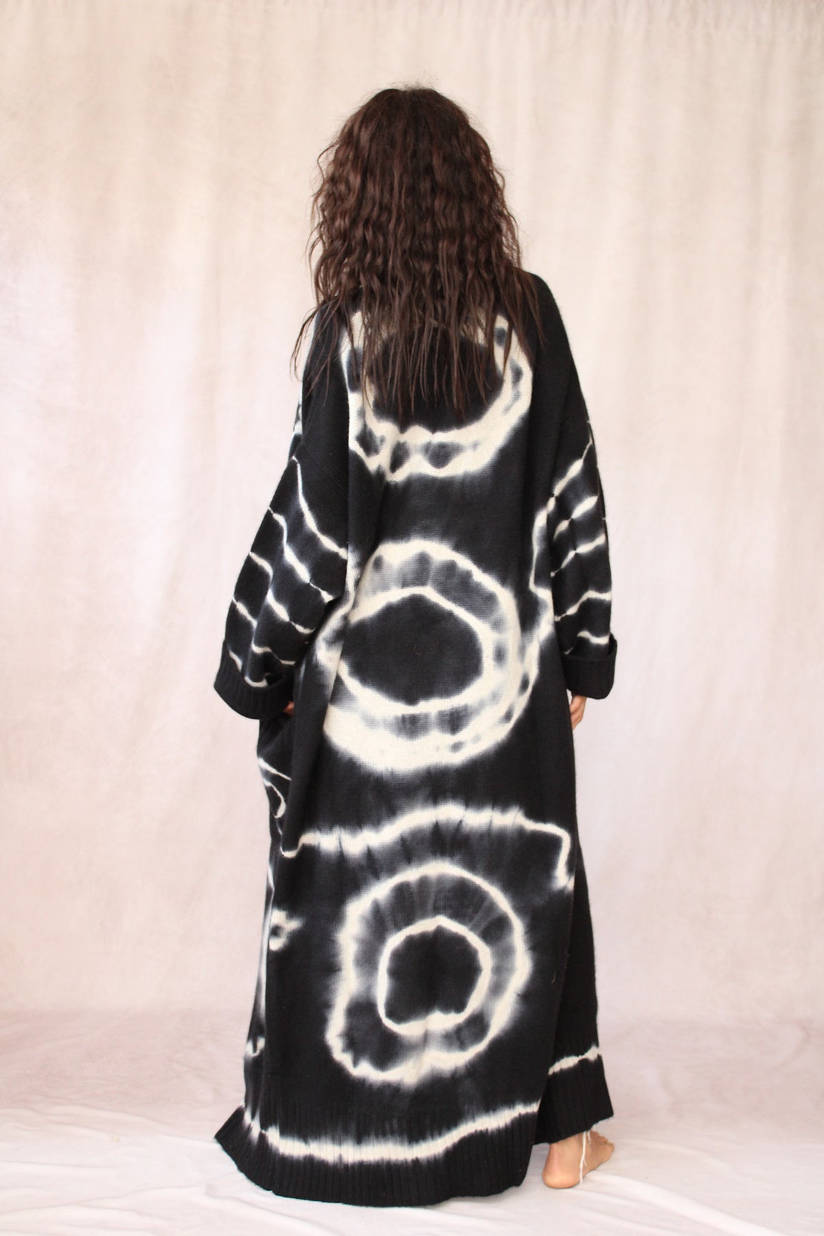 CASHMERE TIE DYE LONG CARDIGAN BLACK