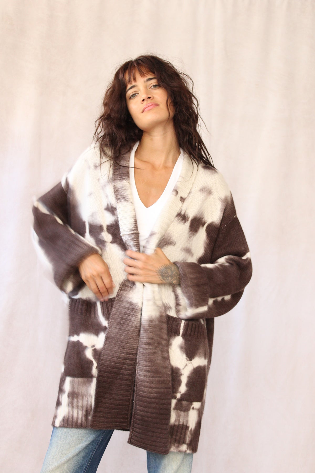 CASHMERE TIE DYE CARDIGAN BROWN