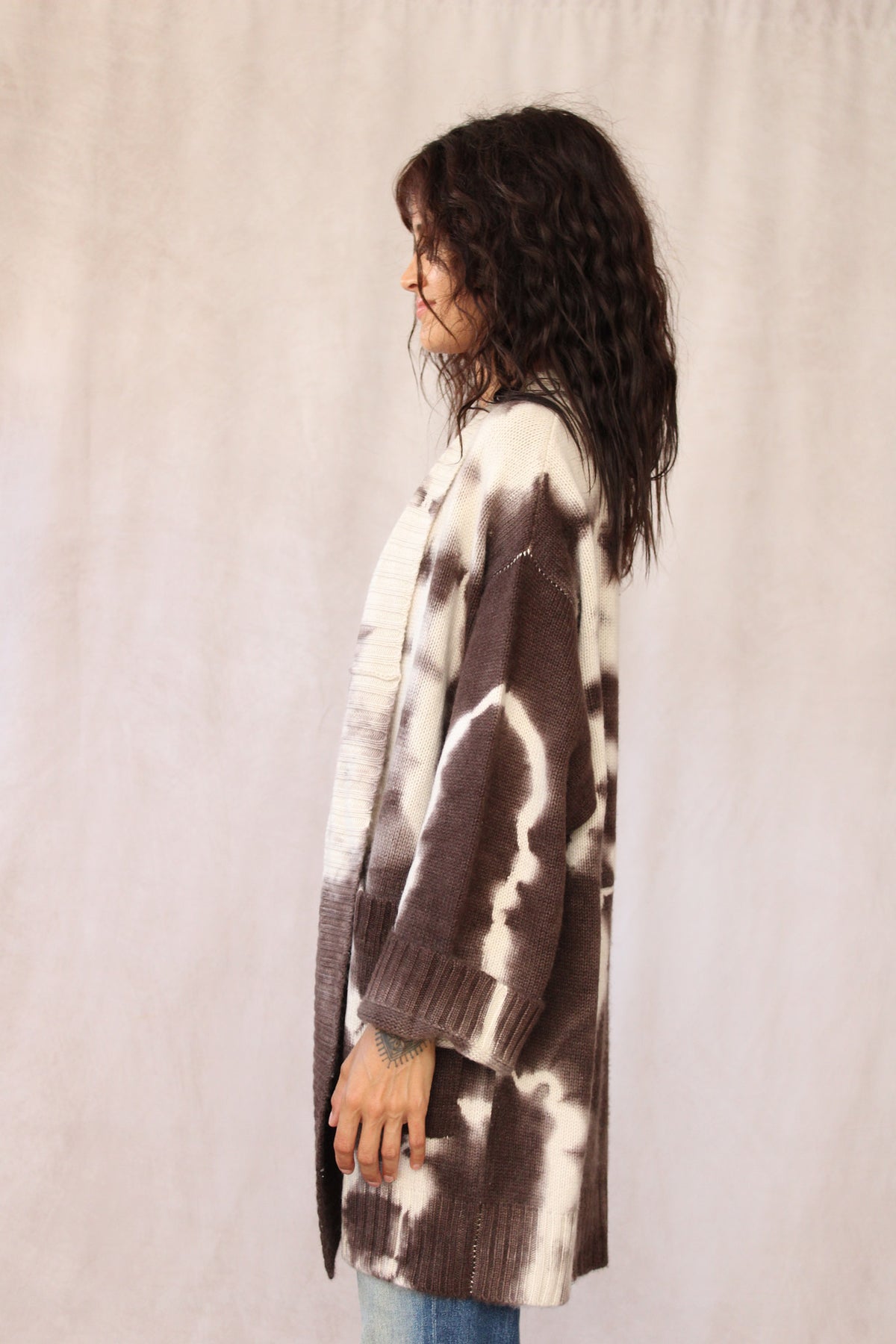 CASHMERE TIE DYE CARDIGAN BROWN
